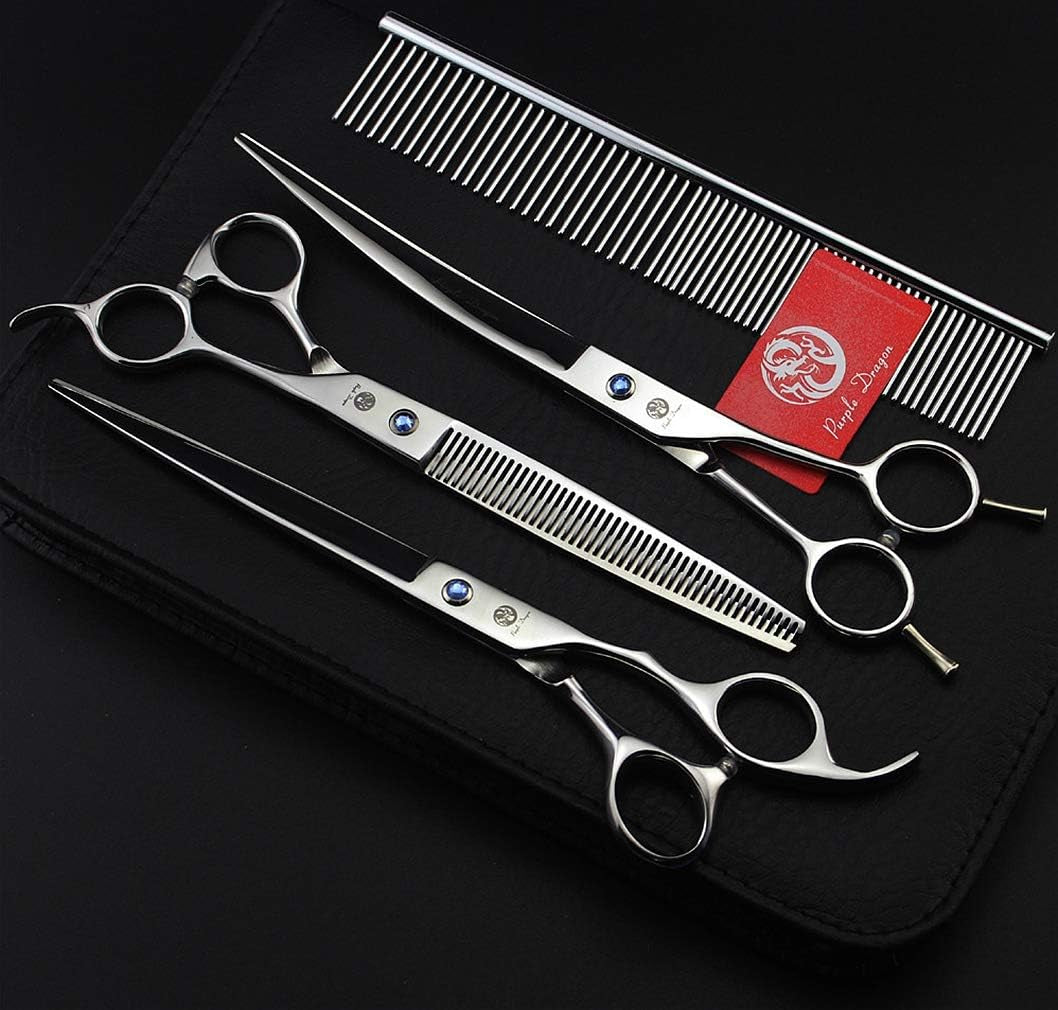 8 Inch Dog Hair Cutting, Curved and Thinning Scissor Shears Pet Grooming Tool Kit