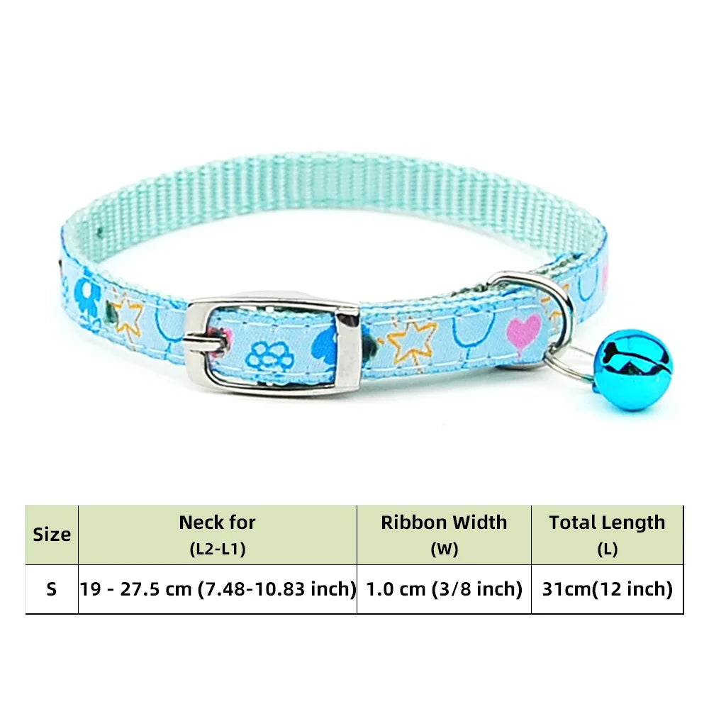 Adjustable Nylon Dog Collar – Embroidered Waistband Style with Bell for Dogs & Cats