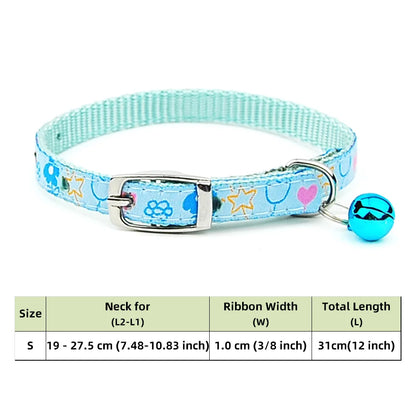 Adjustable Nylon Dog Collar – Embroidered Waistband Style with Bell for Dogs & Cats