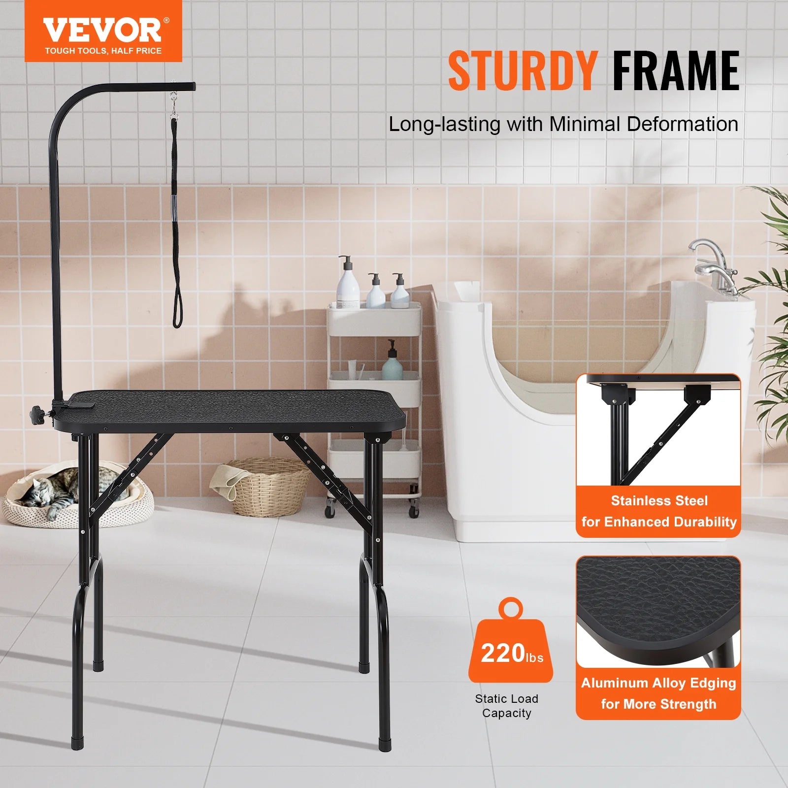 Foldable 32” Grooming Table Arm – Adjustable Height Clamp for Dogs & Cats