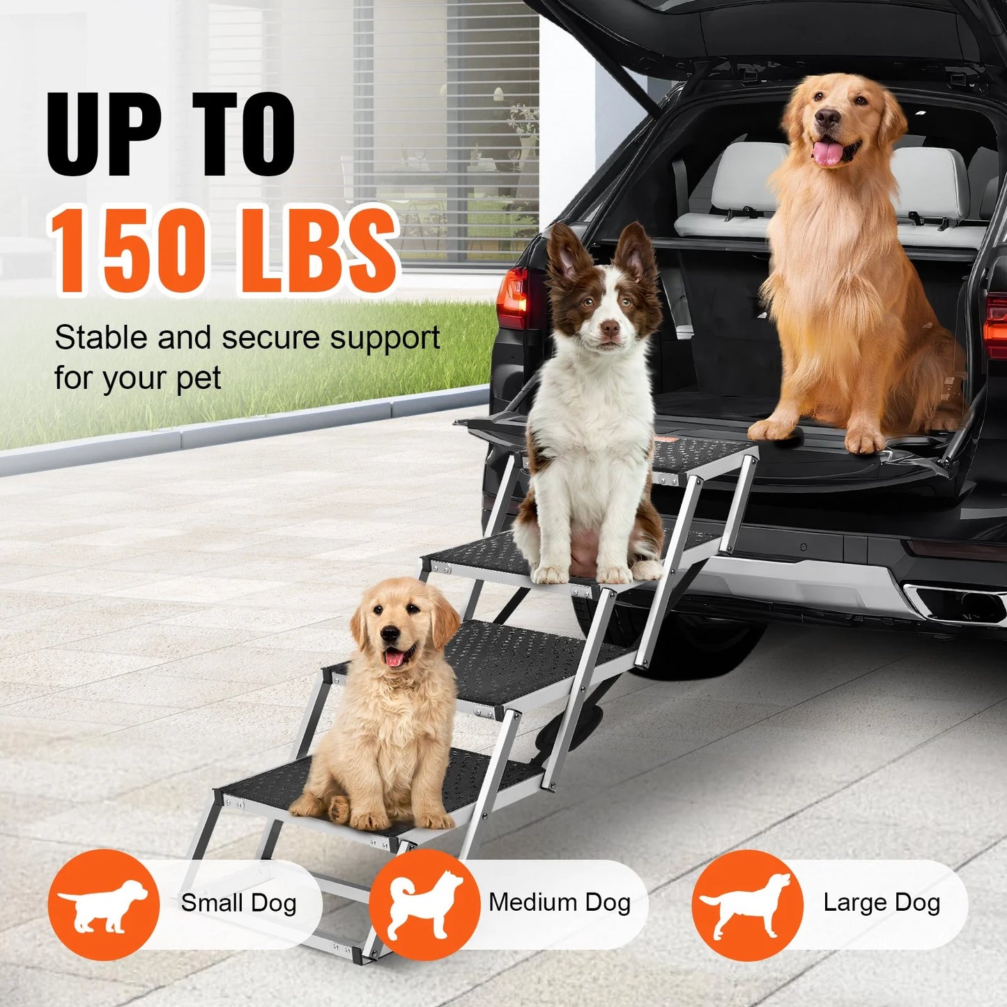 Sturdy Aluminum 4-Step Folding Dog Steps - Loads up to 150 Lbs