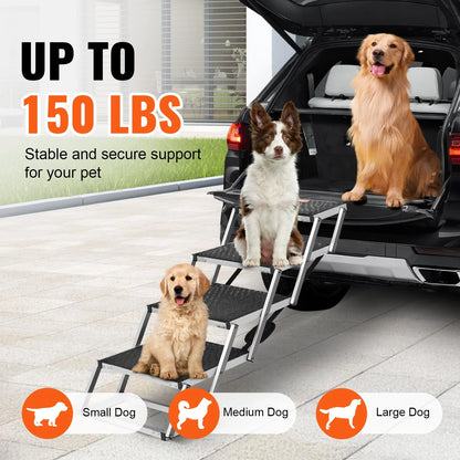 Sturdy Aluminum 4-Step Folding Dog Steps - Loads up to 150 Lbs