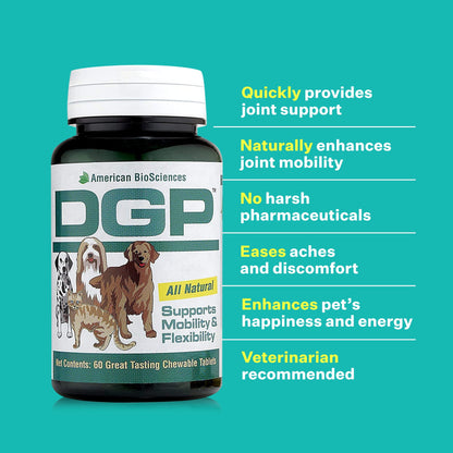 DGP, Joint Supplement for Dogs - Joint Support with Turmeric, Boswellia Extract & More - Quick Effect for Immediate Mobility Support - 60 All-Natural Chewable Pet Tablets (2 Pack)