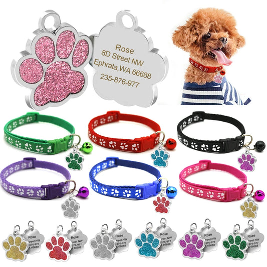 Custom Dog Collar with Name Tag & Bell – Personalized Pet ID Pendant