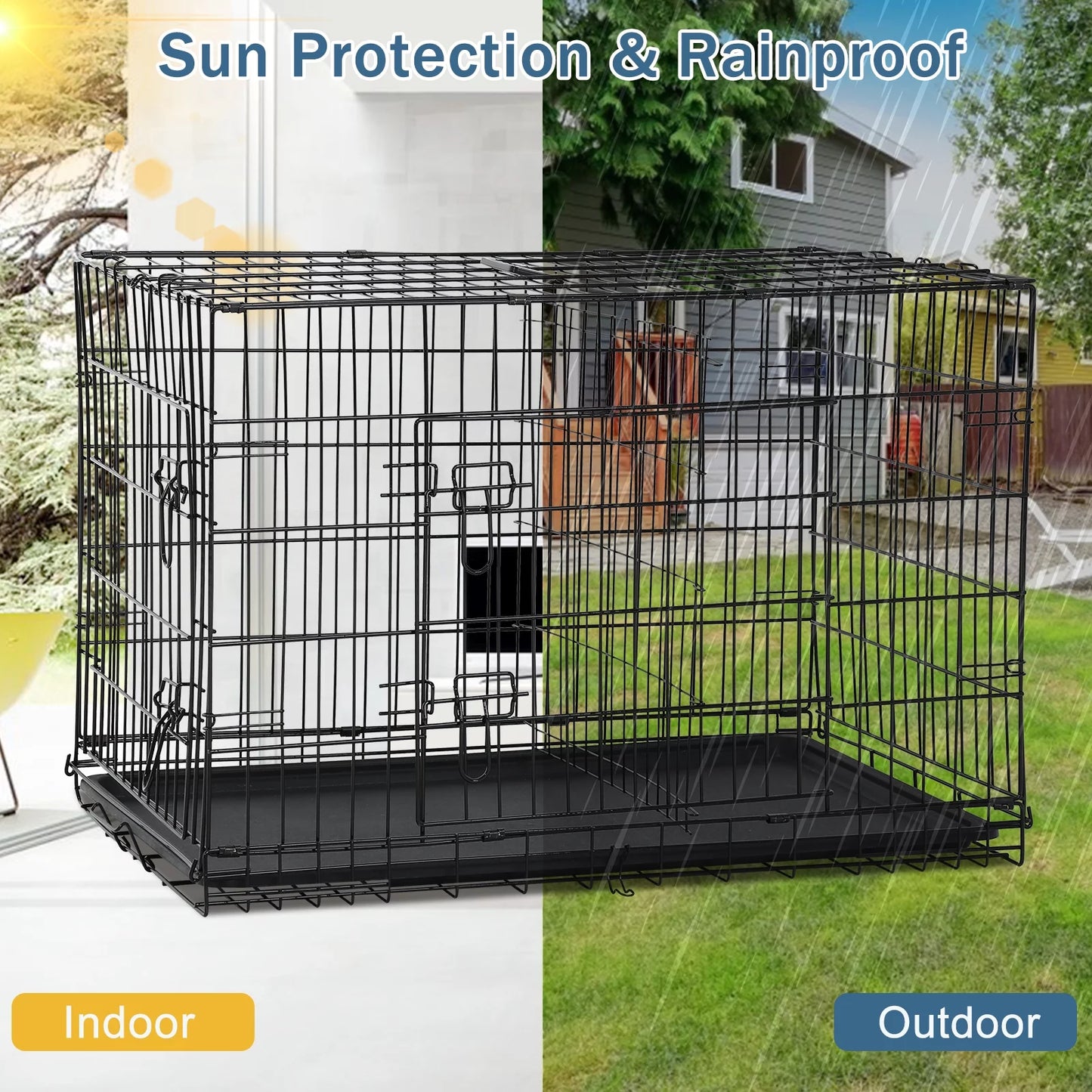 Large 42-Inch Foldable Dog Crate – Heavy-Duty Metal Cage with Double Doors & Tray