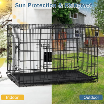 Large 42-Inch Foldable Dog Crate – Heavy-Duty Metal Cage with Double Doors & Tray