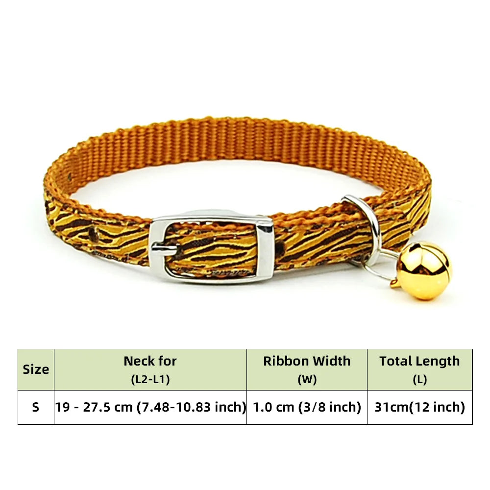 Adjustable Nylon Dog Collar – Embroidered Waistband Style with Bell for Dogs & Cats