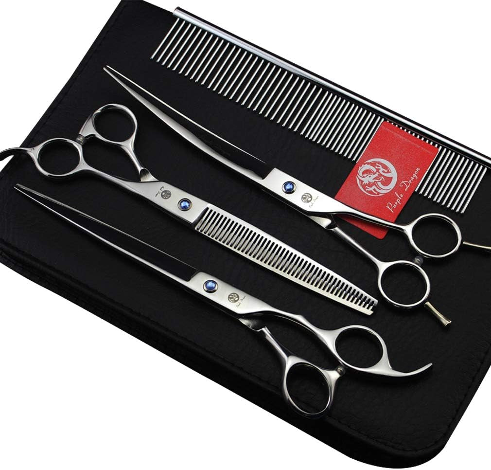8 Inch Dog Hair Cutting, Curved and Thinning Scissor Shears Pet Grooming Tool Kit