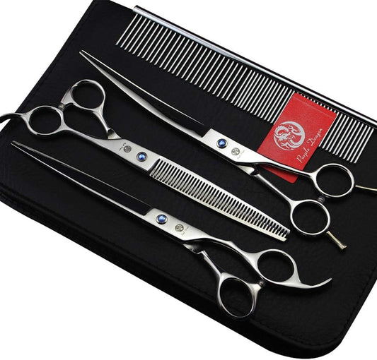 8 Inch Dog Hair Cutting, Curved and Thinning Scissor Shears Pet Grooming Tool Kit