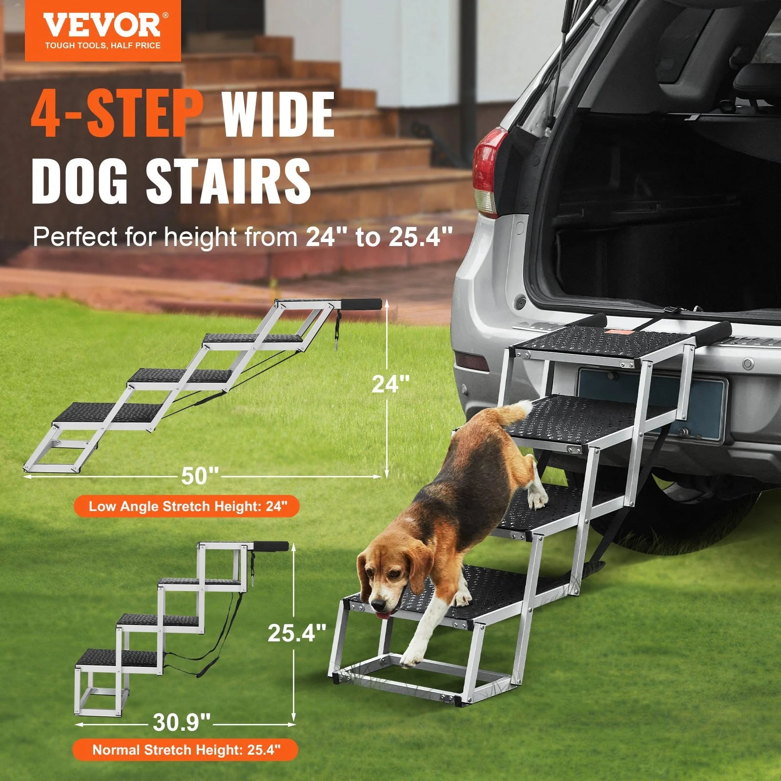 Sturdy Aluminum 4-Step Folding Dog Steps - Loads up to 150 Lbs