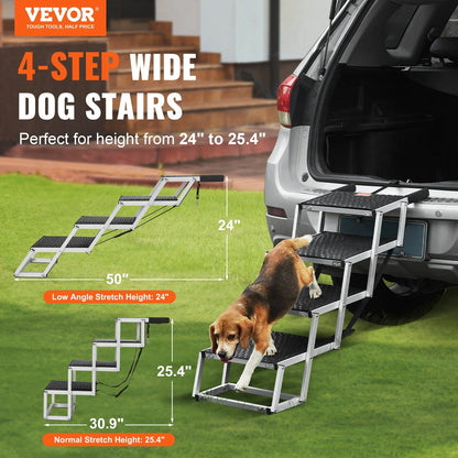Sturdy Aluminum 4-Step Folding Dog Steps - Loads up to 150 Lbs