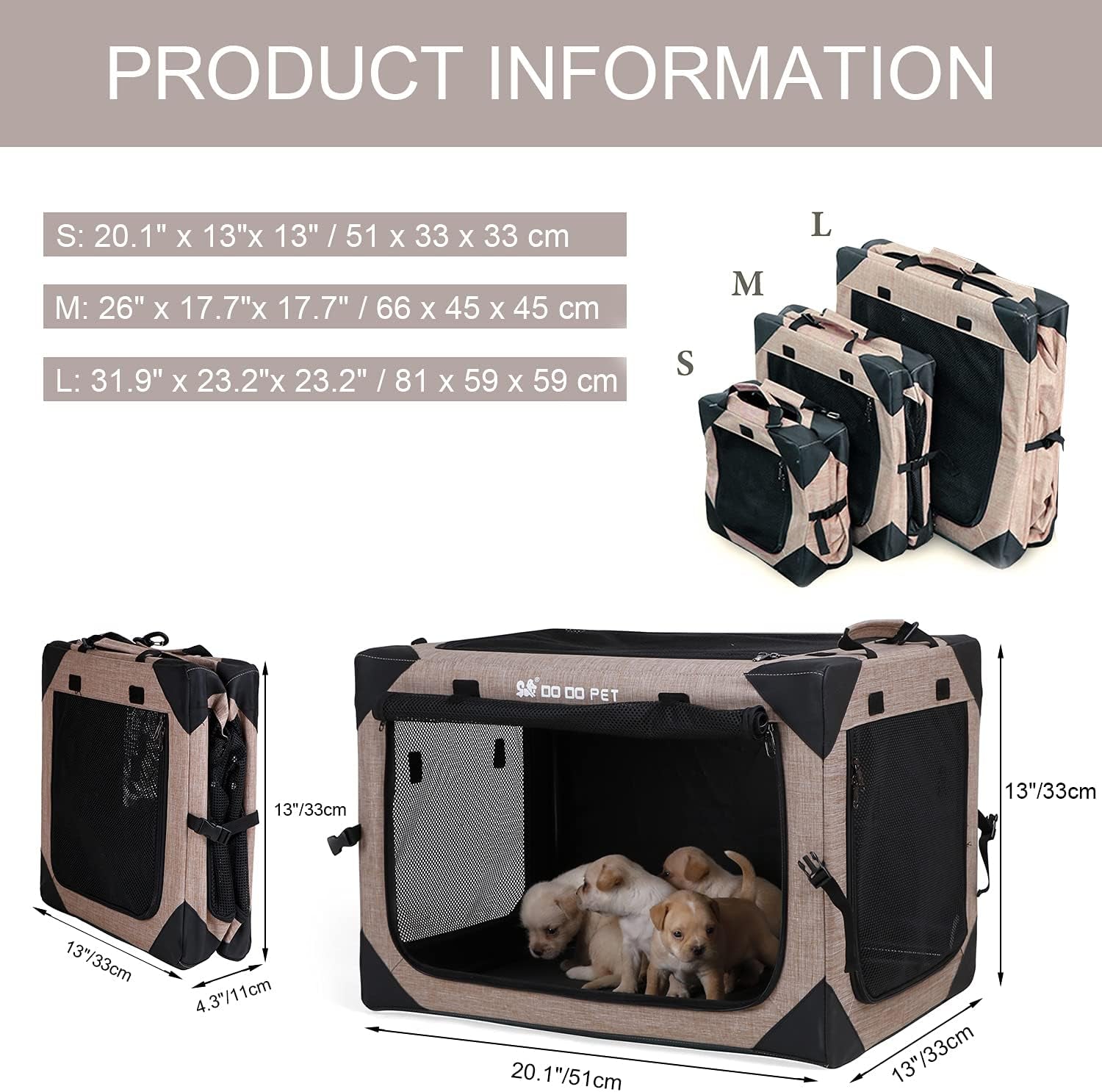 Portable Soft Dog Crate – Foldable, Locking Zippers & 4-Door Mesh for Travel