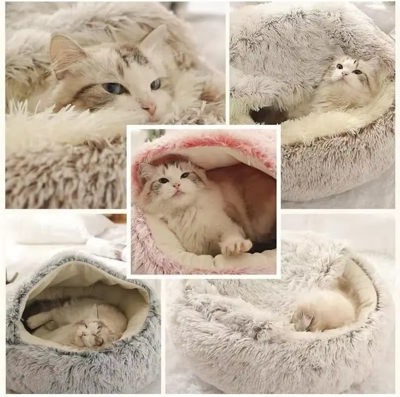 Plush Hooded Pet Bed For Dogs & Cats