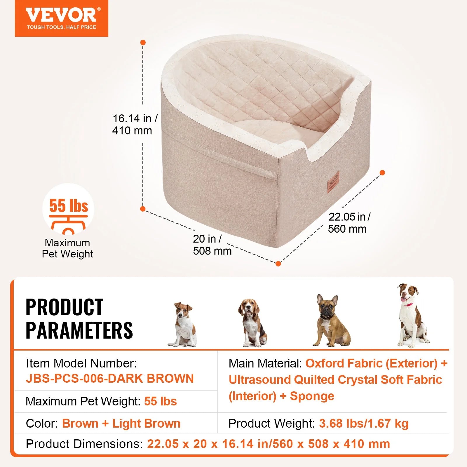 Dog Booster Car Seat Pet Car Seat for Small Medium Dog up to 55 Lbs Brown