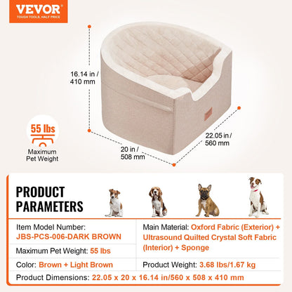 Dog Booster Car Seat Pet Car Seat for Small Medium Dog up to 55 Lbs Brown