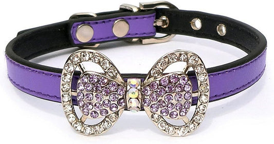 Luxury Dog & Cat Collar – 5.9"-8.2" Adjustable Rhinestone Bow Tie Design