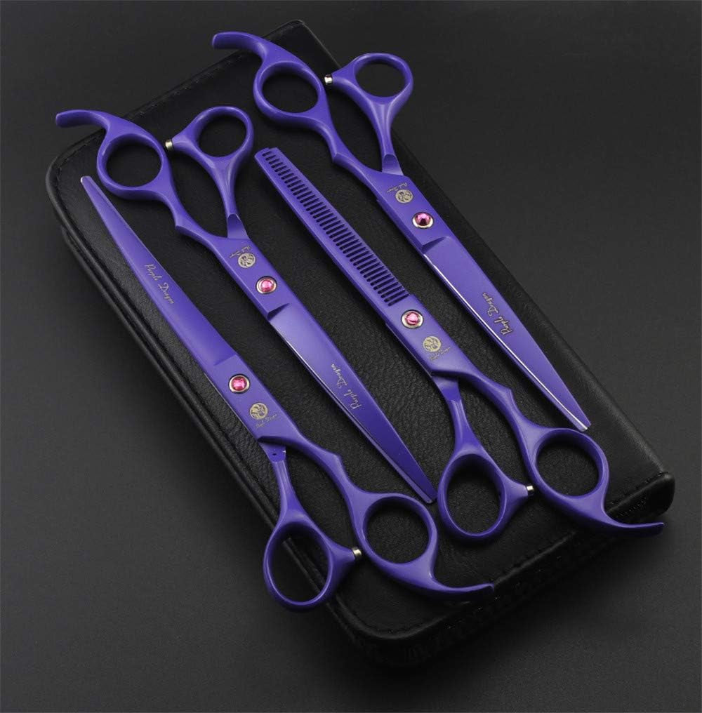 Purple Japanese Premium Steel 7" Pet Grooming Scissors – Straight, Thinning & Curved Blades with Case