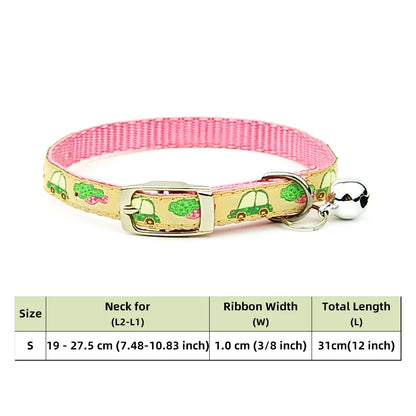 Adjustable Nylon Dog Collar – Embroidered Waistband Style with Bell for Dogs & Cats