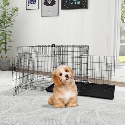 Small 24-Inch Foldable Dog Crate – Heavy-Duty Metal Cage with Double Doors & Tray