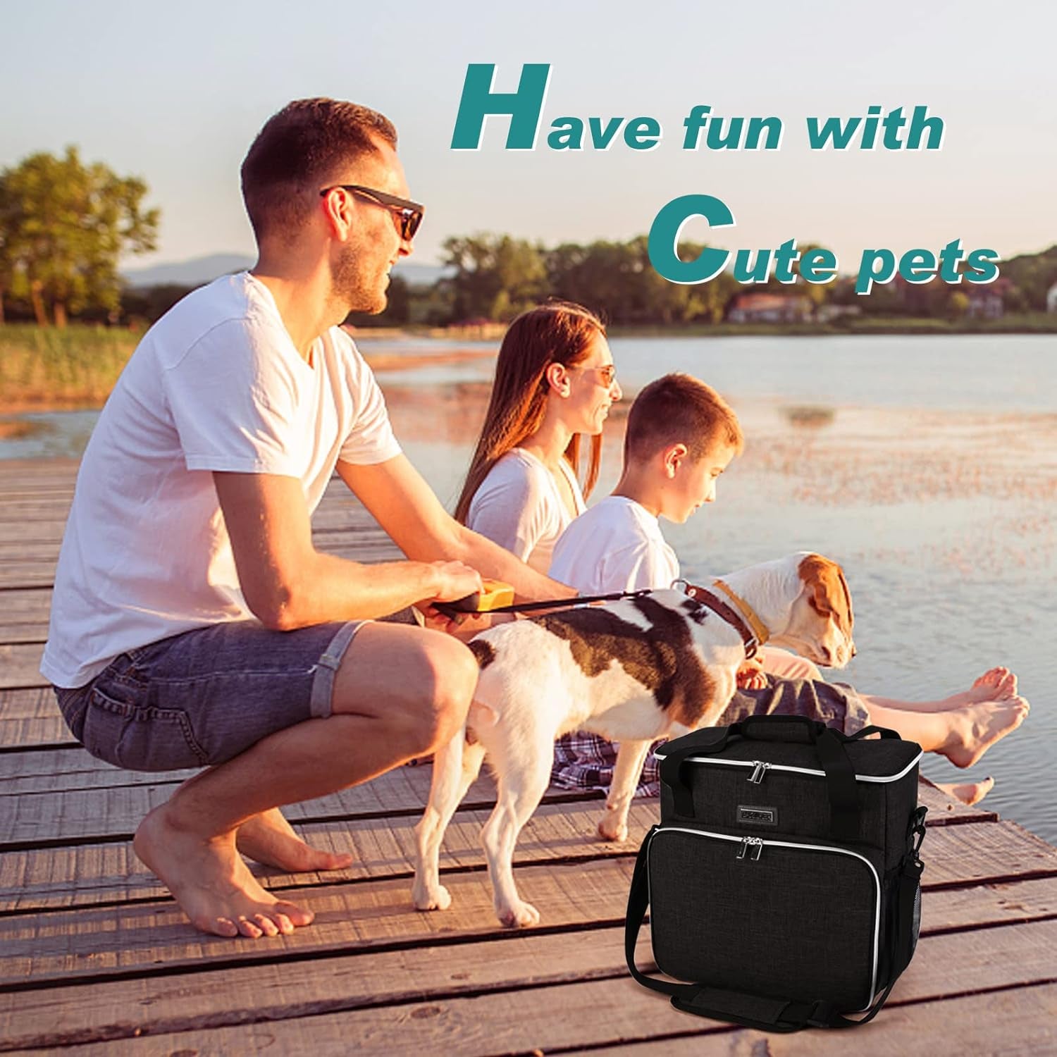 Pet Travel Bag (All Pet Travel Supplies), with 2 Pet Food Containers and 2 Collapsible Silicone Bowls; Essential Kits for Pet Travel (Black)