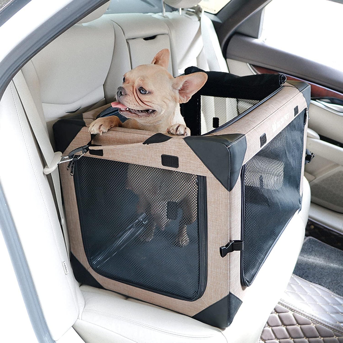Portable Soft Dog Crate – Foldable, Locking Zippers & 4-Door Mesh for Travel