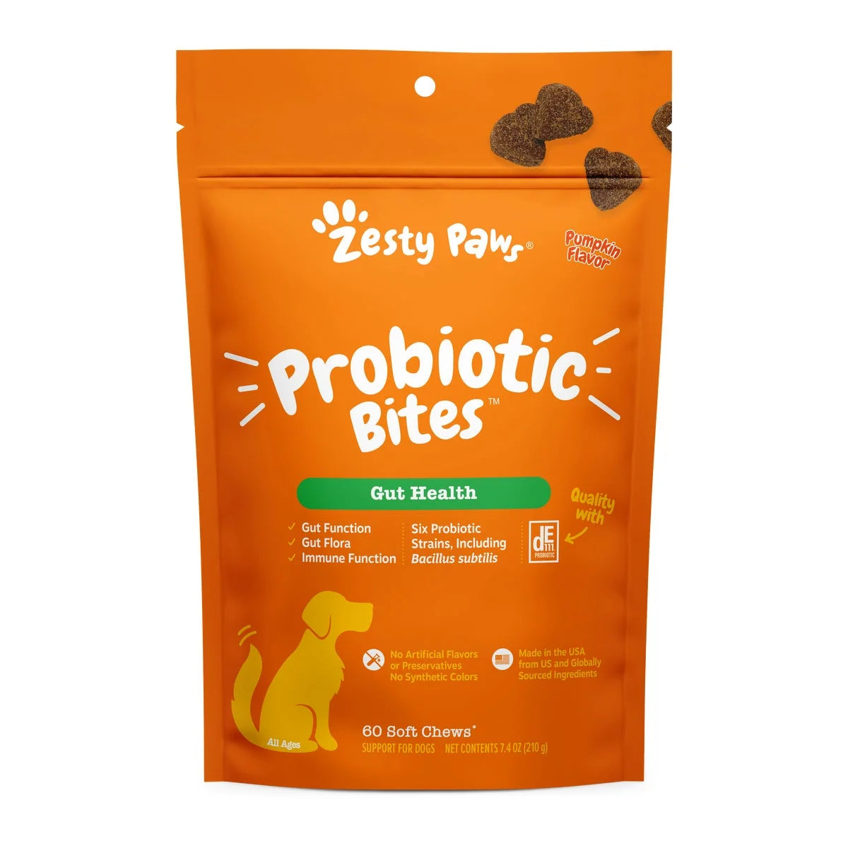 (6 Pack)  Probiotic Bites for Dogs, to Support Gut Health, Pumpkin 60Ct