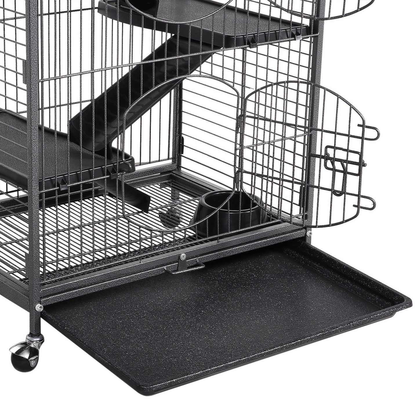52''H Small Animals Rolling Cage 6 Levels 3 Front Doors Pet Bowl Water Bottle, Black