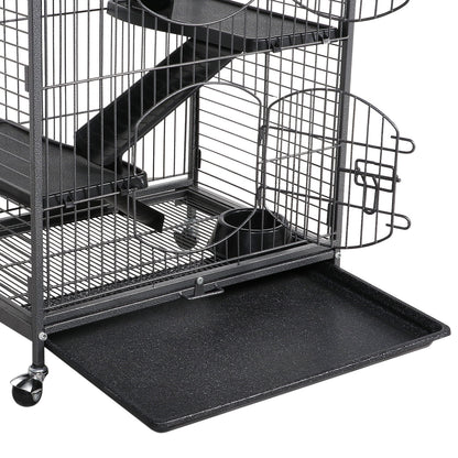 52''H Small Animals Rolling Cage 6 Levels 3 Front Doors Pet Bowl Water Bottle, Black