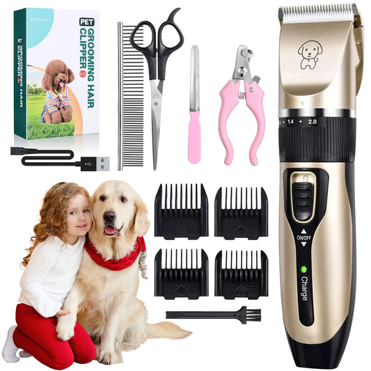 Dog Clippers for Grooming Set 11 PCS ， Low Noise Professional , Rechargeable Cordless Quiet Dog Grooming Kit for Dogs Cats Pets