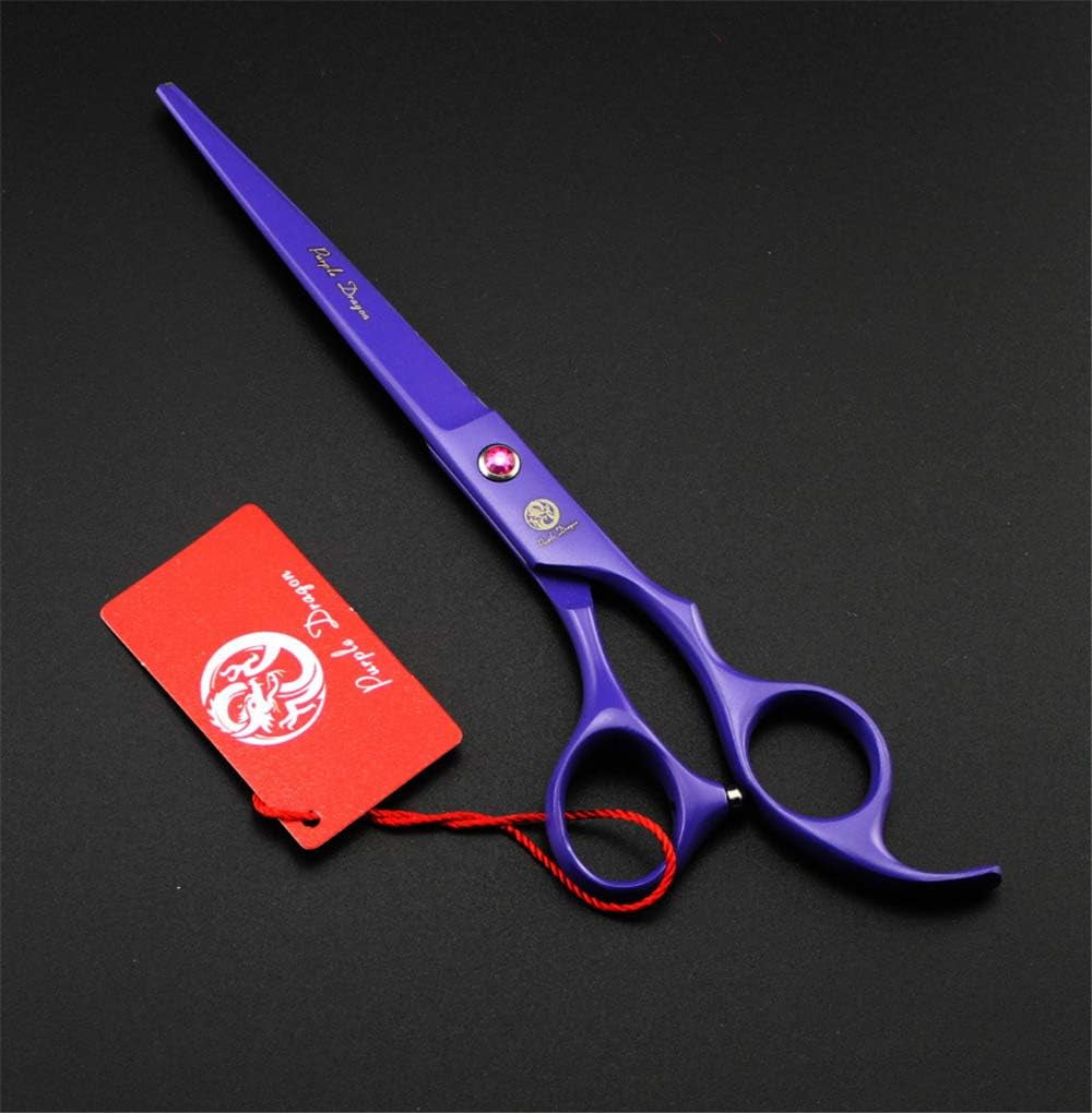 Purple Japanese Premium Steel 7" Pet Grooming Scissors – Straight, Thinning & Curved Blades with Case