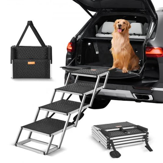 Sturdy Aluminum 4-Step Folding Dog Steps - Loads up to 150 Lbs