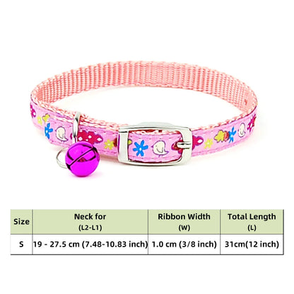 Adjustable Nylon Dog Collar – Embroidered Waistband Style with Bell for Dogs & Cats