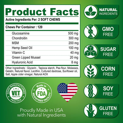Dog Joint Supplement – Hemp & Glucosamine Chews, 120 Pack