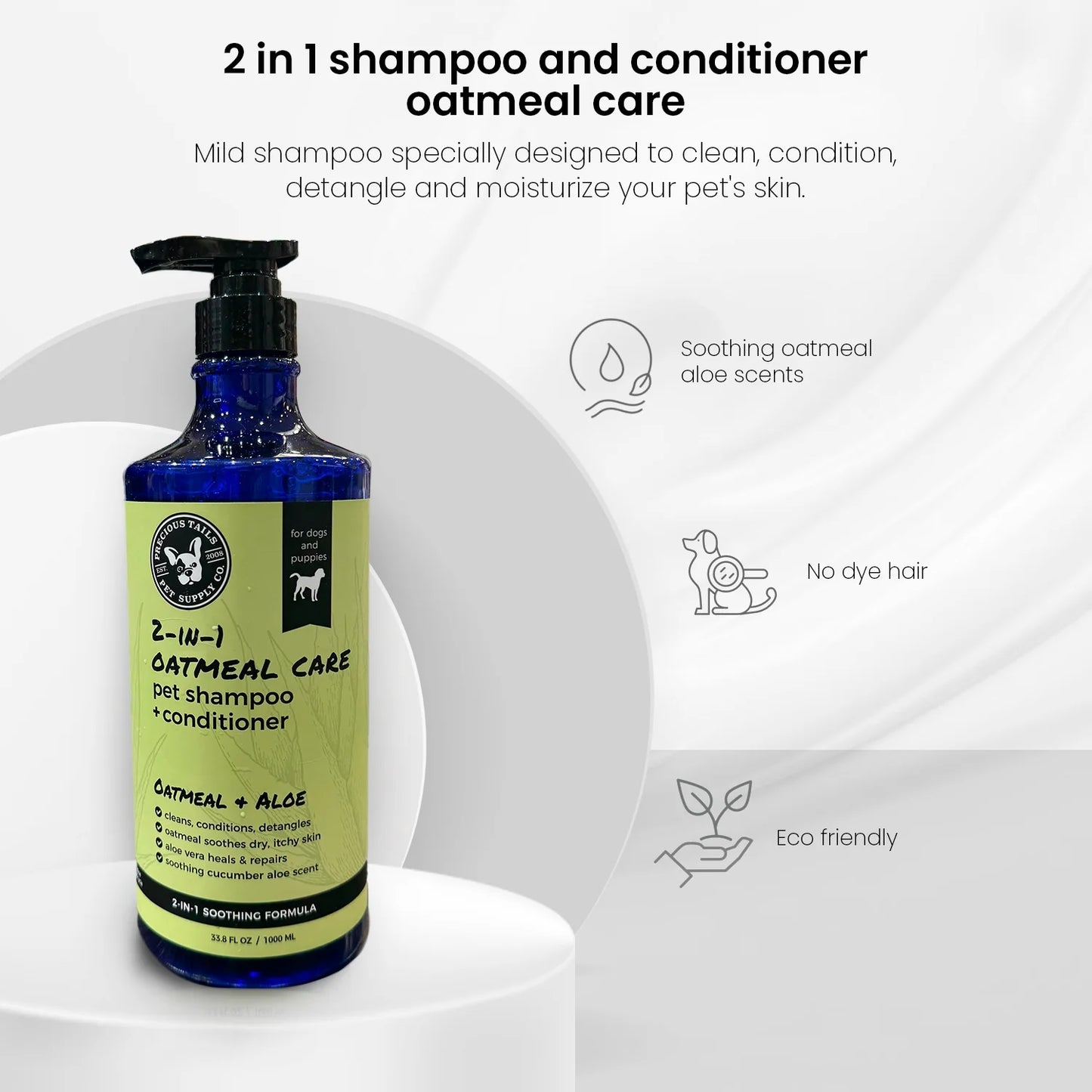 2 in 1 Pet Shampoo and Conditioner with Oatmeal Aloe Vera Cucumber 1000Ml