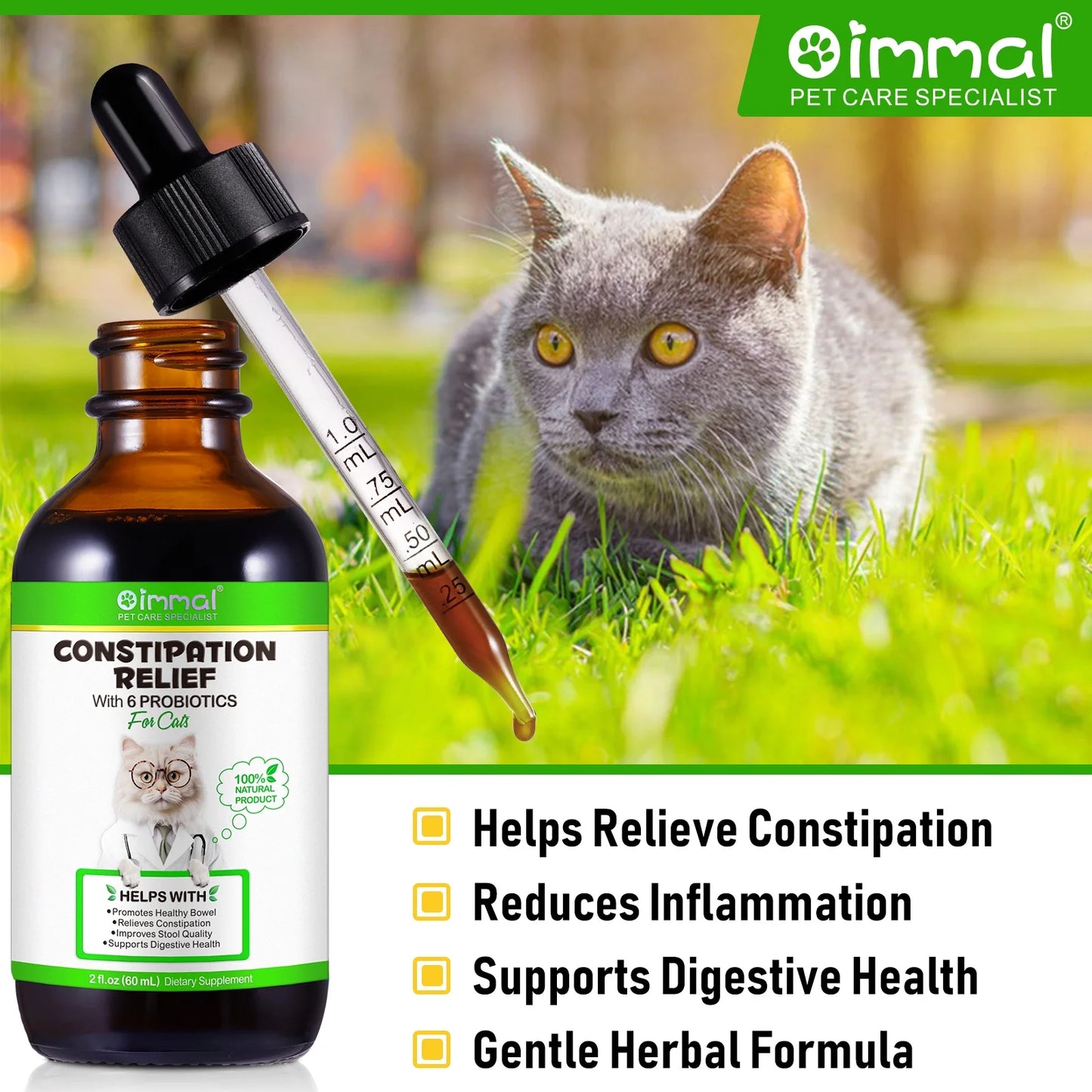 Cat Constipation Relief Drops – Natural Digestive Support with 6 Probiotics, 2oz