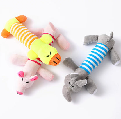 3-Pack Striped Plush Dog Toys – Squeaky Elephant, Duck & Pig for Puppies