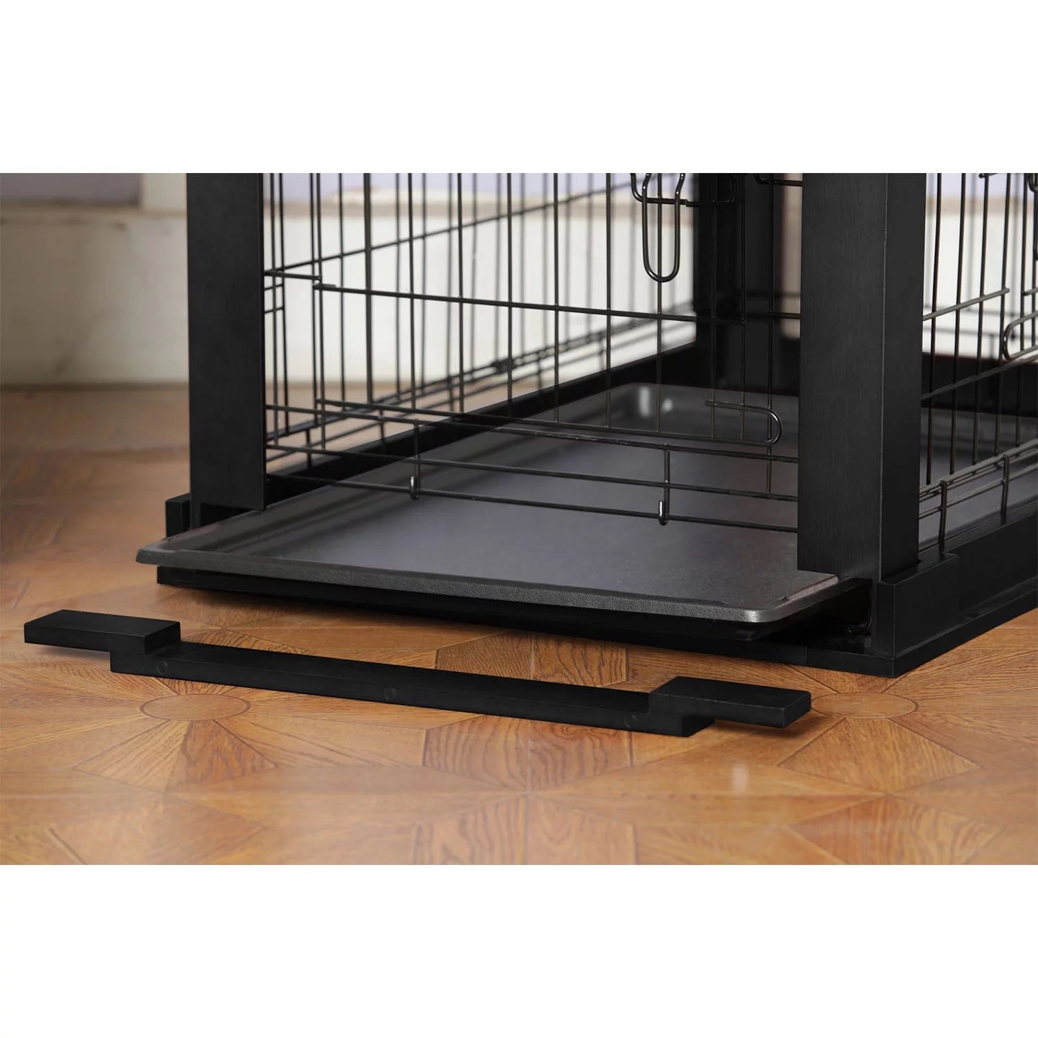 - High-End Pet Crate – Black Wooden End Table with Stylish Protective Cage