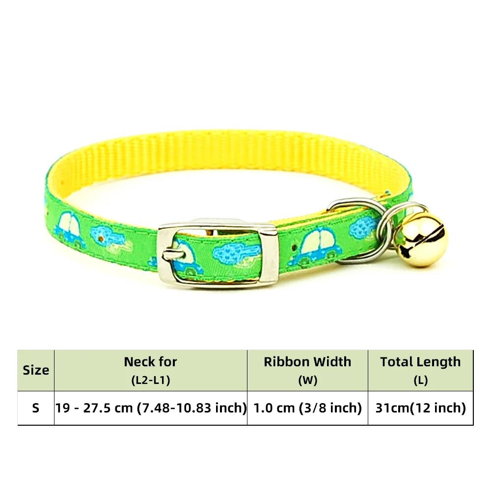 Adjustable Nylon Dog Collar – Embroidered Waistband Style with Bell for Dogs & Cats