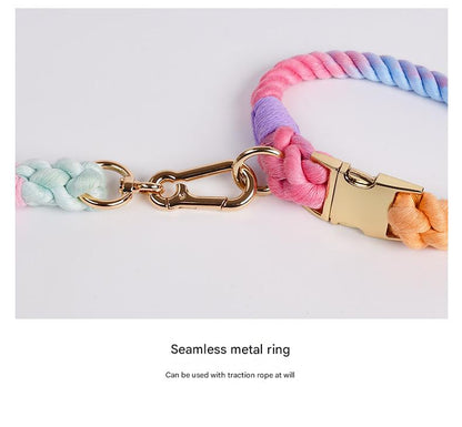 Handmade Rope Dog Collar and Leash Set - Colorful Woven Cotton Cotton (Mint green - Size S)