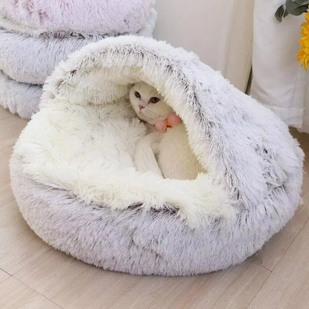 Plush Hooded Pet Bed For Dogs & Cats