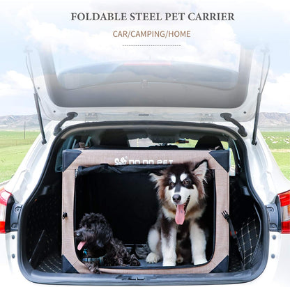Portable Soft Dog Crate – Foldable, Locking Zippers & 4-Door Mesh for Travel