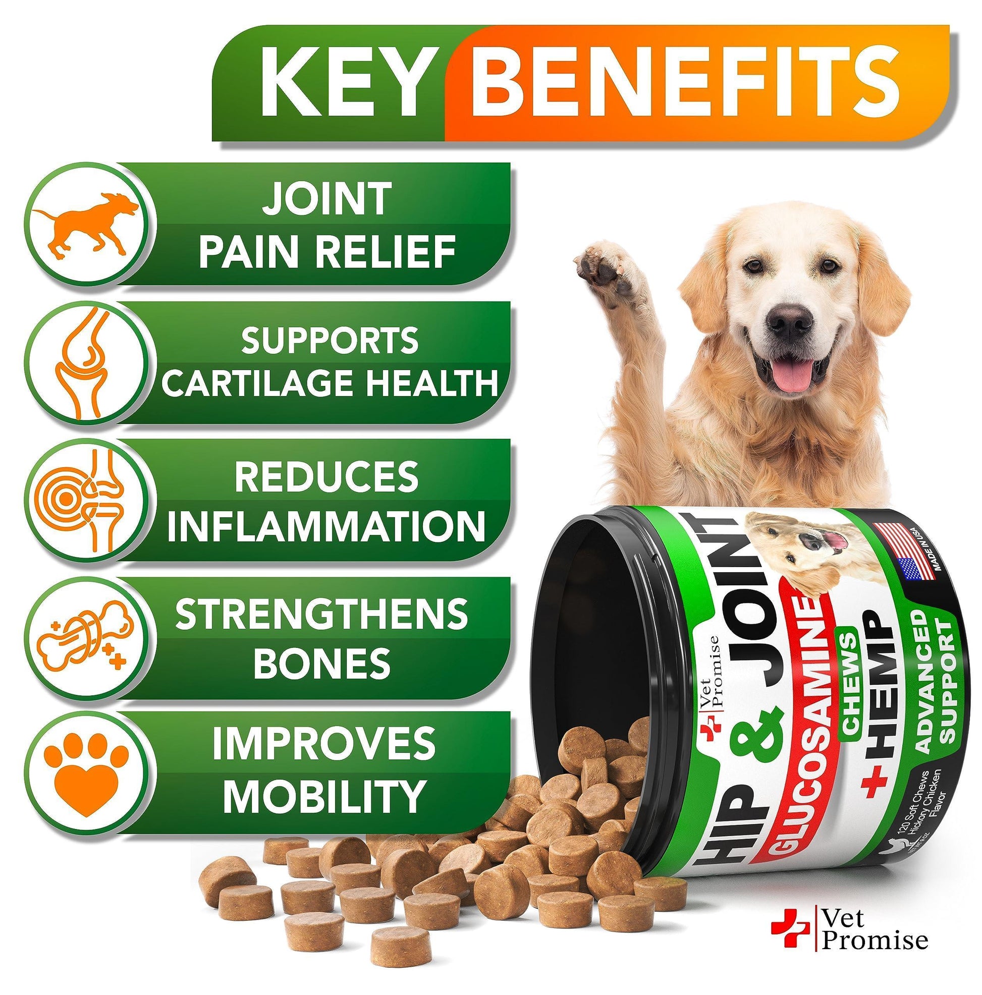 Dog Joint Supplement – Hemp & Glucosamine Chews, 120 Pack