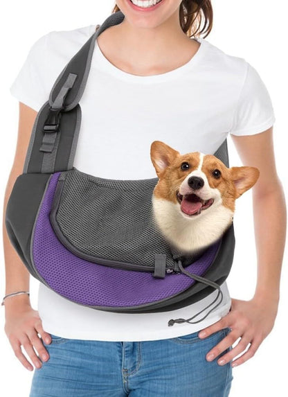 Pet Dog Sling Carrier Breathable Mesh Hands-Free Crossbody Bag for Small Dogs Cat Rabbit Outdoor Travel Purple