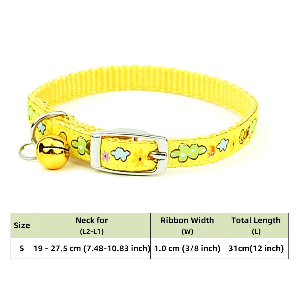 Adjustable Nylon Dog Collar – Embroidered Waistband Style with Bell for Dogs & Cats