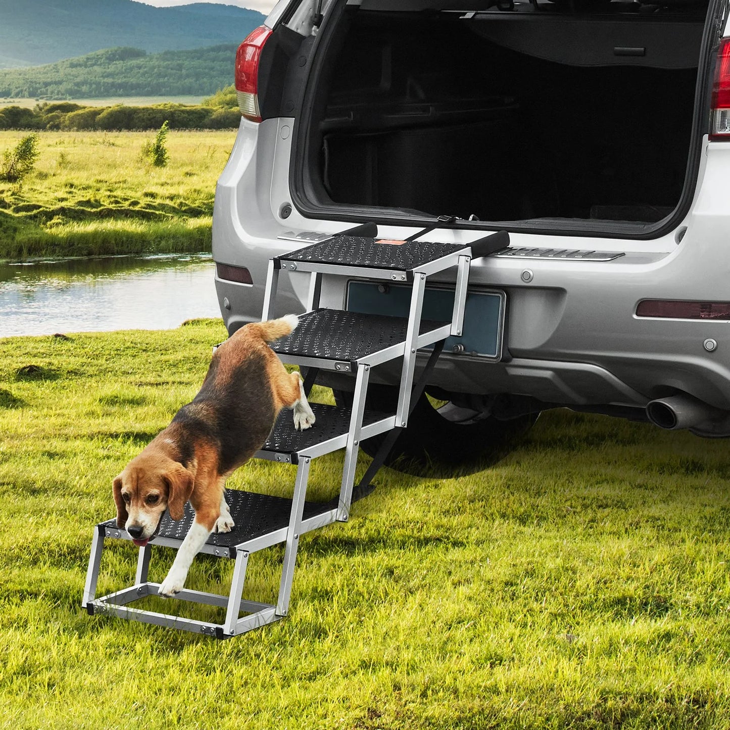 Sturdy Aluminum 4-Step Folding Dog Steps - Loads up to 150 Lbs