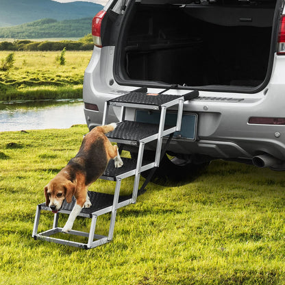 Sturdy Aluminum 4-Step Folding Dog Steps - Loads up to 150 Lbs