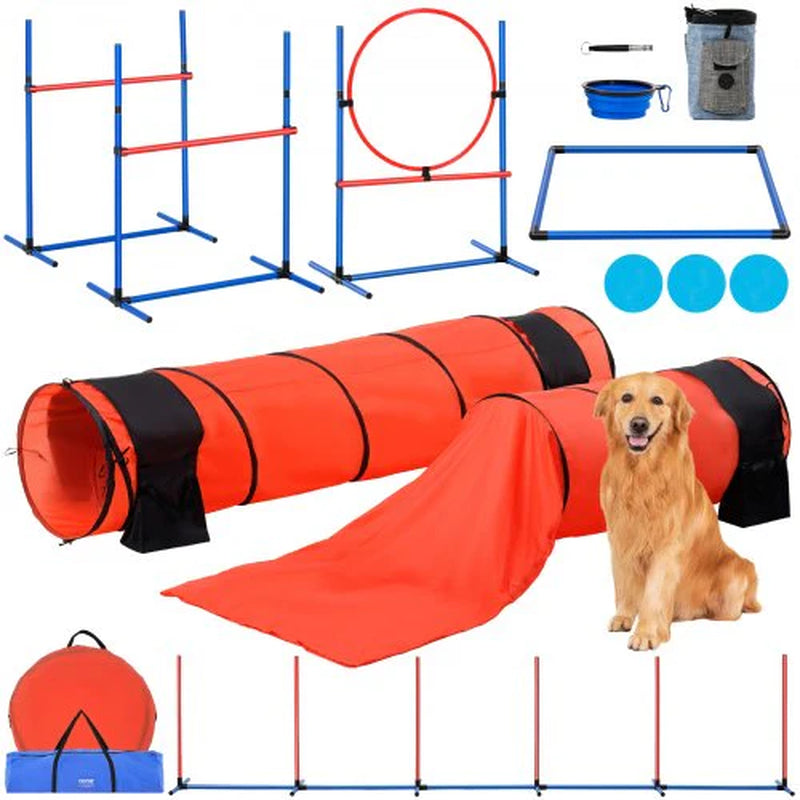 Dog Agility Training Equipment 7 PCS Set Upgrade W/ Hurdles 2 Tunnels Ring