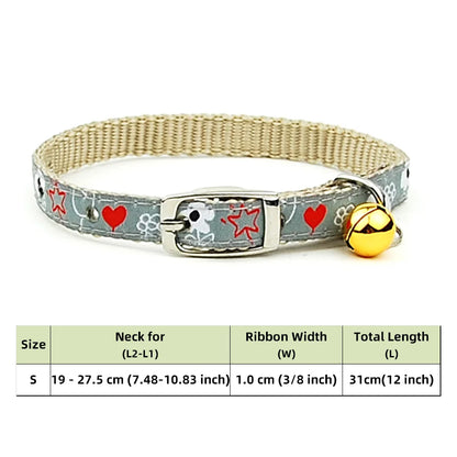 Adjustable Nylon Dog Collar – Embroidered Waistband Style with Bell for Dogs & Cats