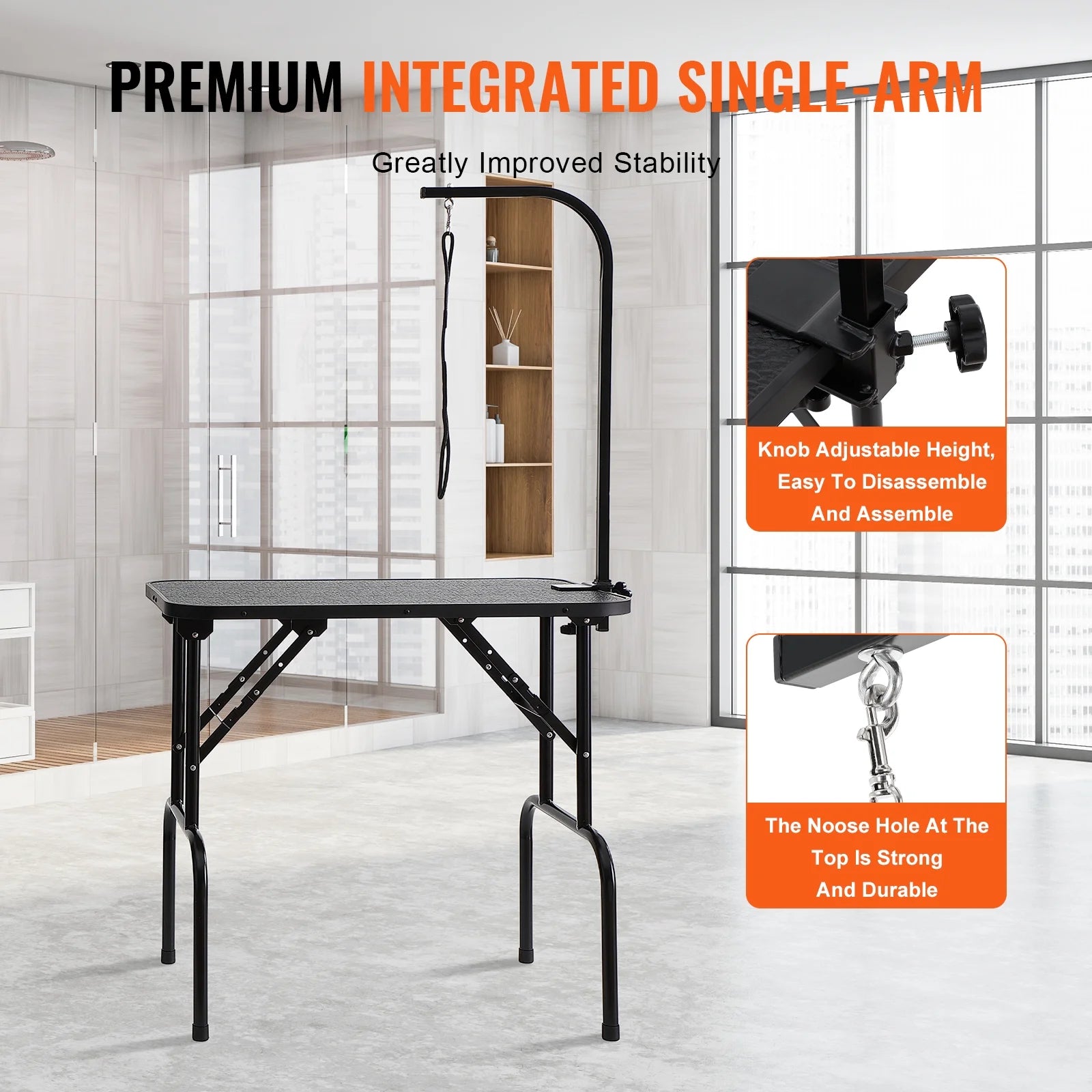 Foldable 32” Grooming Table Arm – Adjustable Height Clamp for Dogs & Cats