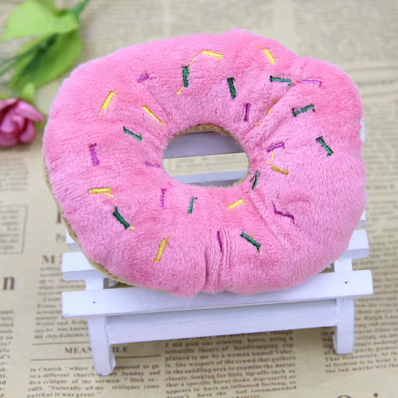 Plush Cotton Donut Chew Toy – Soft & Squeaky Fun for Puppies & Cats